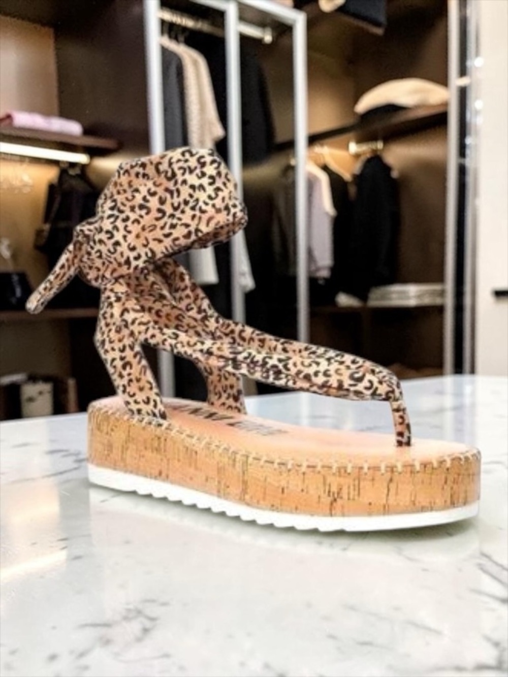 Leopard Print Cork Platform Sandal with Ankle Tie  size 10